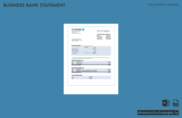 Beispiel eines Kontoauszugs vom Chase Bank Geschäftskonto (Word- und PDF-Datei)